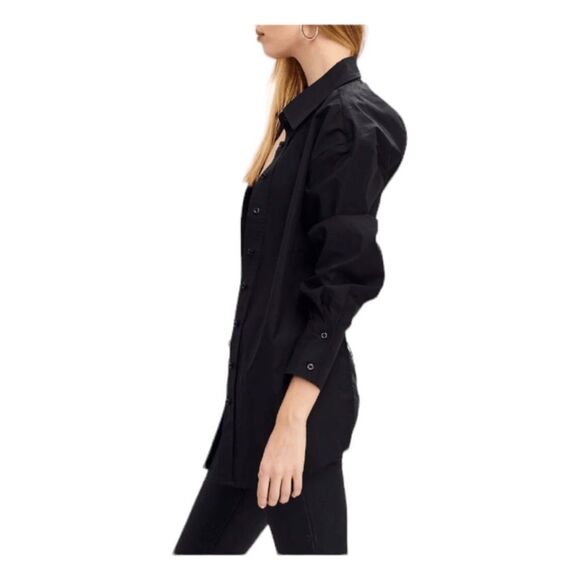 SER.O.YA Lydia Open Back Button Down Shirt Black Exaggerated Cuffs Built-In Bra - Picture 6 of 7